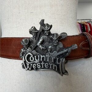 Vintage Brown Leather Belt with Western Buckle Made in USA